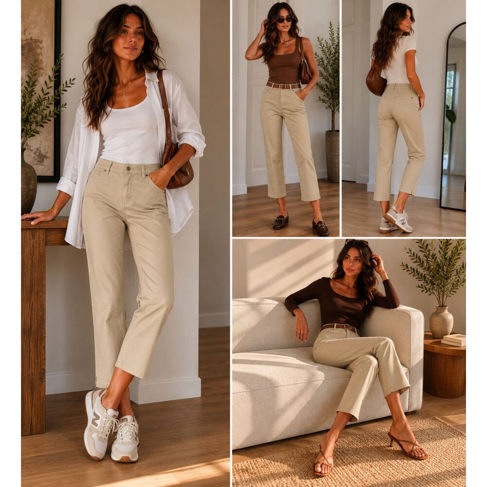 Liz Claiborne Classic Fit Straight Leg Cropped Khaki Pants Size 4 NWT